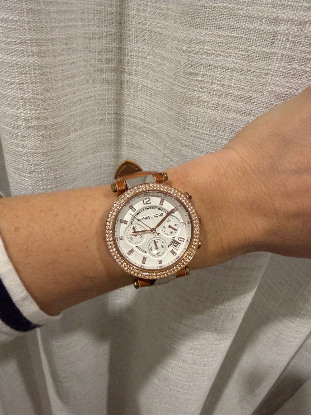Michael Kors Rose Gold Case with Tan Leather Strap Watch